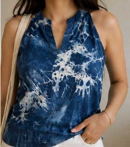 Blue Tie-Dye Sleeveless Top