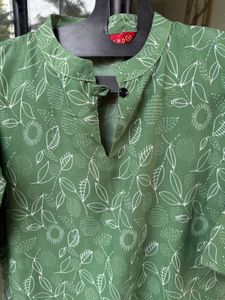 Green Leaf Print Kurta