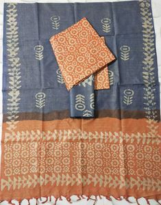 Blue & Orange Printed Cotton Kurta Set