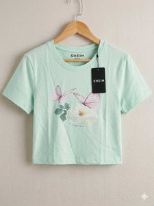 Mint Green Butterfly Graphic Tee