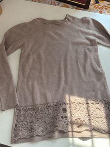 Elegant Beige Lace Trim Sweater