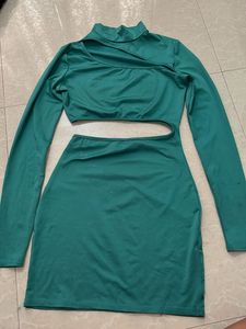 Teal Cut-Out Turtleneck Bodycon Dress