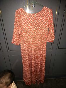 Elegant Orange Printed Kurta Set with Dupatta