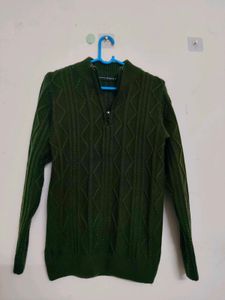 Men's Dark Green Cable Knit Quarter Zip Sweater