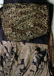 Elegant Black &amp; Gold Print Gown