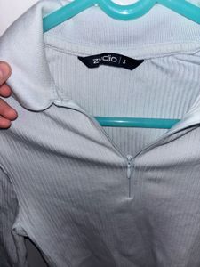 Ribbed Quarter Zip Long Sleeve Tops