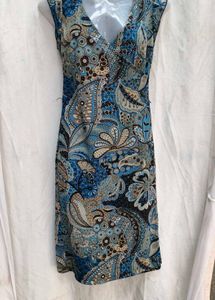 I. Blue Paisley Print V-Neck Dress