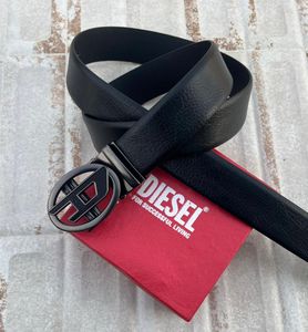 Diesel Black Leather Belt with Silver Buckle