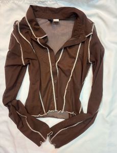 Brown Sheer Button-Up Top