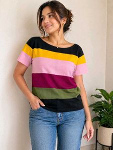Color Block Striped Boat Neck Top/Crop Top