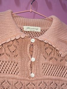 Crochet Knit Polo Top