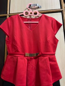Chic Red &amp; Black Peplum Dress