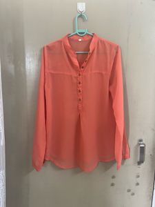 Sheer Coral Button-Up Tunic Top