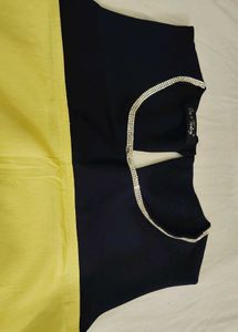 yellow and navy blue top with rhinestone