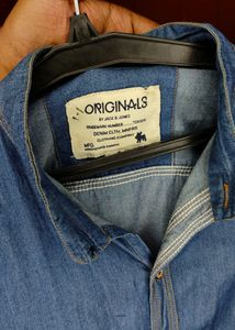 Denim Shirt Full Sleeves Band Color (Casual)