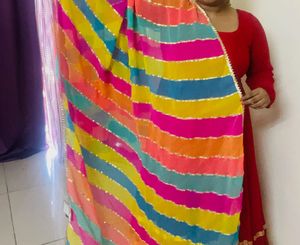 Colorful Striped Gotta Patti Dupatta