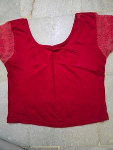 Red Lace Sleeve Blouse