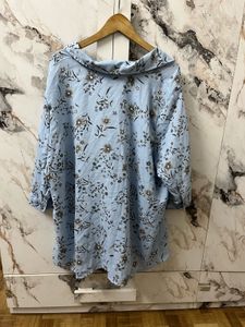 Light Blue Floral Print Tunic Top