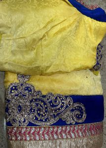 Vibrant Yellow Saree with Blue Blouse
