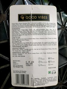 Good Vibes Peach and Cherry Lip Balm SPF15
