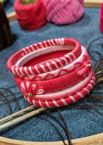 Handmade Red &amp; White Bangles Set