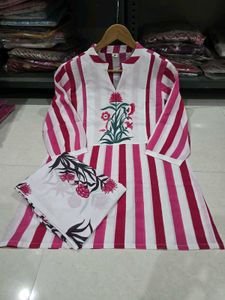 Pink Stripe Cotton Kurta Set