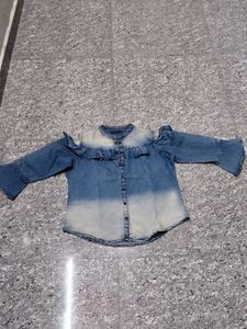 Denim Ruffled Button-Down Shirt