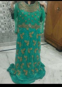 Elegant Teal Embellished Gown With Freebie