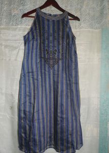 Blue Vertical Stripped Long Kurta Nice Neckline