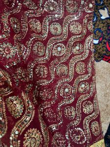 Elegant Maroon &amp; Gold Embroidered Saree