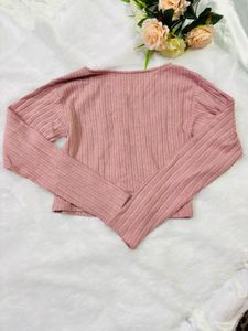 Cute Pink Ribbed Button-Up Cardigan