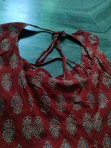 Maroon Printed Sleeveless kurti
