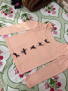 Peach Long Sleeve Top with Bows