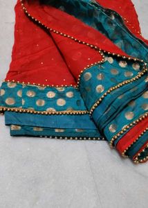 Red &amp; Teal Saree With Blouse