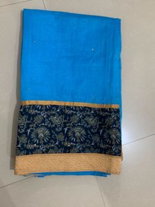 Beautiful Blue Saree with Golden Border