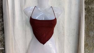 10810. Brown Halter Neck Triangle Crop Top