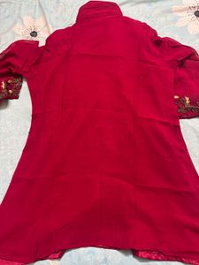 Elegant Red Kurta with Embroidery coat set