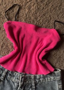 Hot Pink "Never Give Up" Crop Top