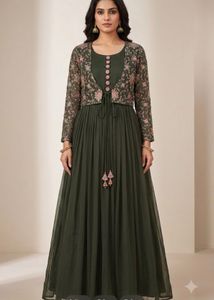 Olive Green Ethnic Gown with Jacket