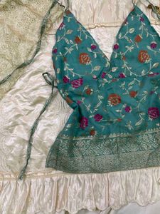 y2k Elegant Teal Floral Halter Top