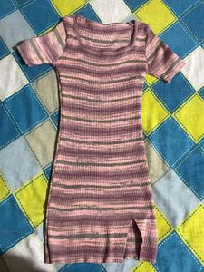 Striped Bodycon Mini Dress with Side Slit