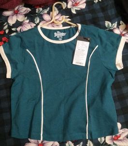 Teal Cropped Top with White Piping