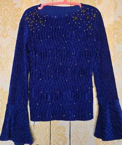 Sparkly Blue Bell Sleeve Top