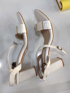 White Strappy Heels with Gold Accents