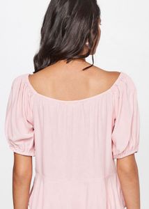 AND Round Neck Puff Sleeves Peplum Top