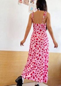 Pink Heart Print Midi Dress