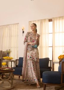Champagne Gold Printed Crepe Silk Kurta Set