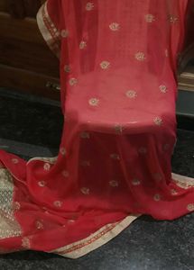 Light red embellished Saree with blouse