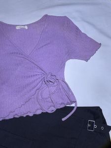 Purple Ribbed Wrap Top