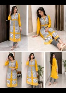 Stylish Yellow &amp; Grey Patchwork Kurta